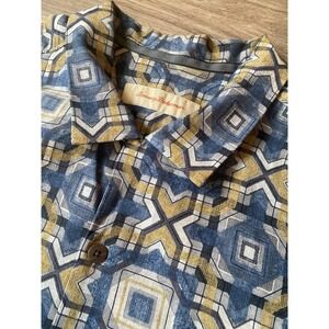 Tommy Bahama Mens XL Blue 100% Silk Geometric Print Original Fit Hawaiian Shirt